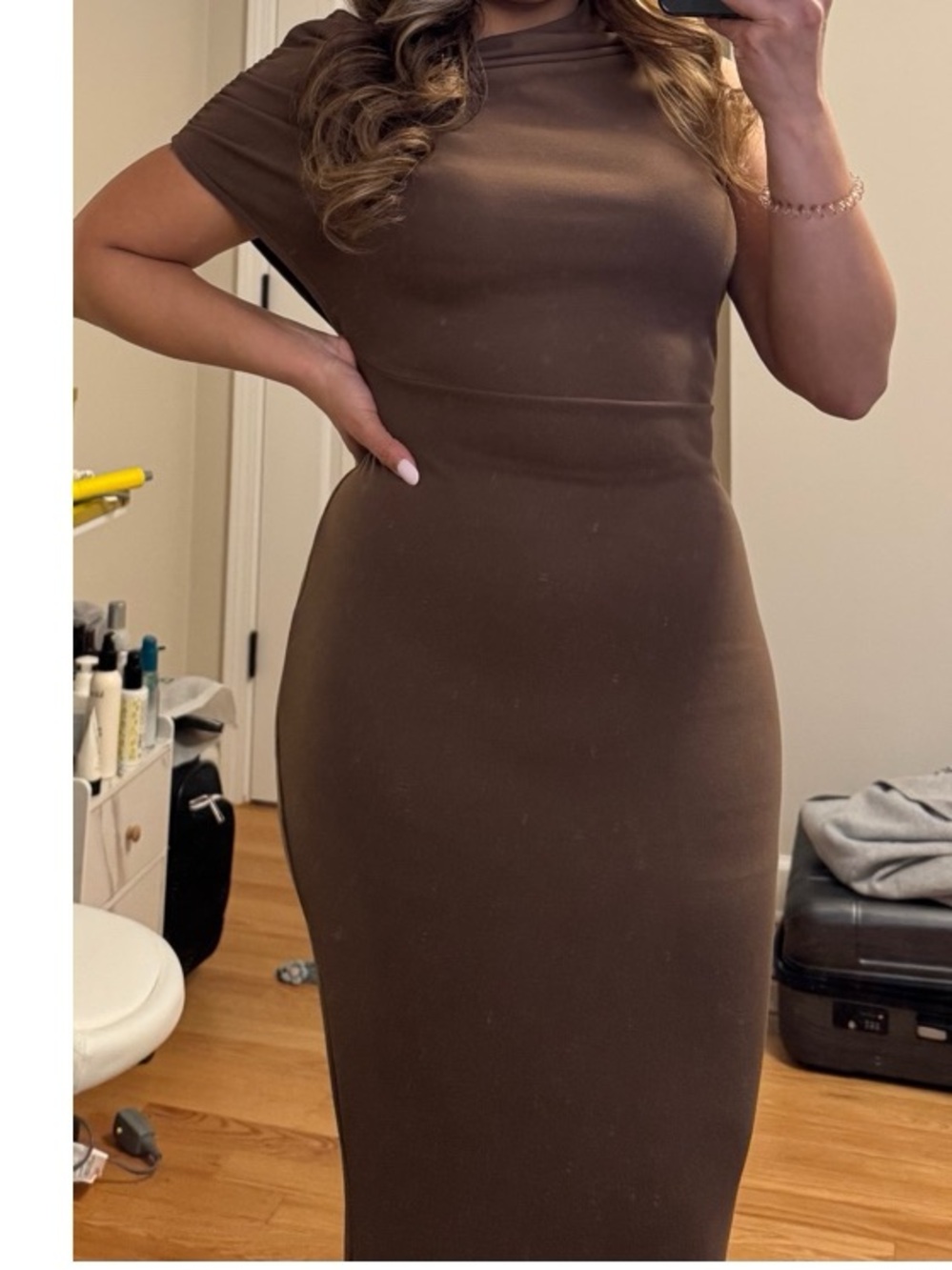 Lulu's Chocolate Brown Short-Sleeve Bodycon Midi Dress